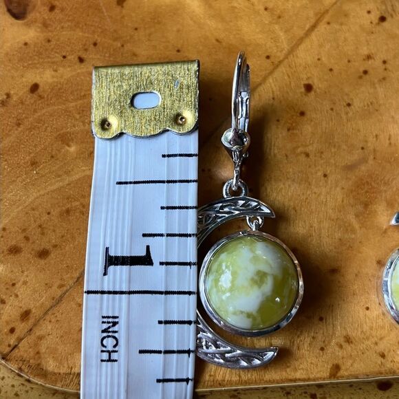 Natural Connemara Marble Sterling Silver Moon Earrings - Picture 3 of 7